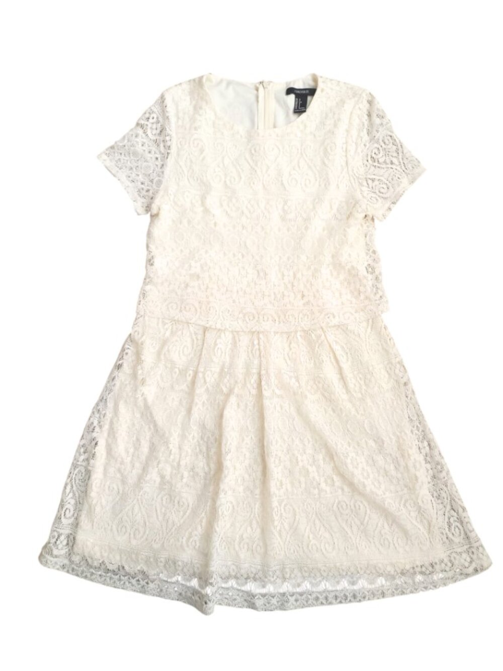 Forever 21 White Lace Mini Dress - Short Sleeve Floral Overlay Dress, Size S